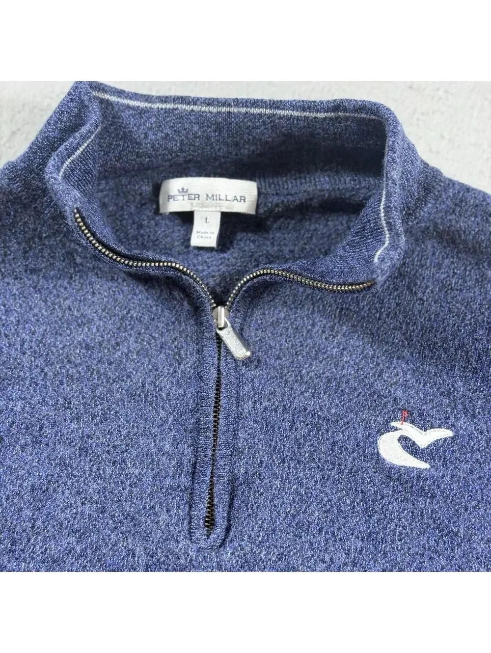 Peter Millar‎ Crown 1/4 Zip Merino Wool Sweater Blue Tagged L Small Fit